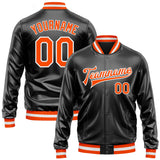 Custom Black Orange-White Bomber Full-Snap Varsity Faux Leather Letterman Jacket
