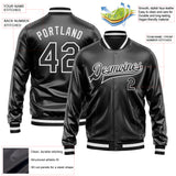 Custom Black Black-White Bomber Full-Snap Varsity Faux Leather Letterman Jacket
