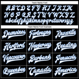 Custom Black White-Light Blue Bomber Full-Snap Varsity Faux Leather Letterman Jacket