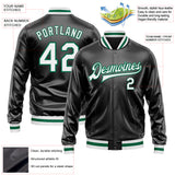 Custom Black White-Kelly Green Bomber Full-Snap Varsity Faux Leather Letterman Jacket