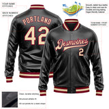 Custom Black Cream-Maroon Bomber Full-Snap Varsity Faux Leather Letterman Jacket
