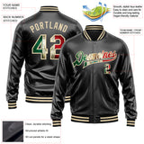 Custom Black Vintage Mexican Flag-Cream Bomber Full-Snap Varsity Faux Leather Letterman Jacket