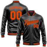 Custom Black Orange-Black Bomber Full-Snap Varsity Faux Leather Letterman Jacket