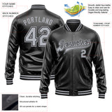 Custom Black Gray-Black Bomber Full-Snap Varsity Faux Leather Letterman Jacket