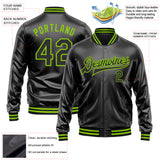 Custom Black Black-Neon Green Bomber Full-Snap Varsity Faux Leather Letterman Jacket