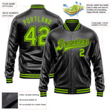 Custom Black Neon Green-Black Bomber Full-Snap Varsity Faux Leather Letterman Jacket