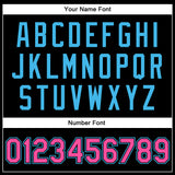 Custom Black Pink-Sky Blue Bomber Full-Snap Varsity Faux Leather Letterman Jacket