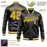 Custom Black Gold-White Bomber Full-Snap Varsity Faux Leather Letterman Jacket