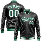 Custom Black White-Kelly Green Bomber Full-Snap Varsity Faux Leather Letterman Jacket