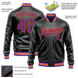 Custom Black Purple-Orange Bomber Full-Snap Varsity Faux Leather Letterman Jacket
