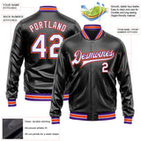 Custom Black White-Purple Bomber Full-Snap Varsity Faux Leather Letterman Jacket