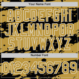 Custom Black Old Gold-White Splash 3D Pattern Design Bomber Full-Snap Varsity Letterman Hoodie Jacket