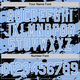 Custom Black Light Blue-White Splash 3D Pattern Design Bomber Full-Snap Varsity Letterman Hoodie Jacket