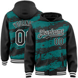 Custom Teal Black-White Splash 3D Pattern Design Bomber Full-Snap Varsity Letterman Hoodie Jacket