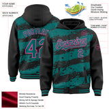 Custom Black Teal-Pink Splash 3D Pattern Design Bomber Full-Snap Varsity Letterman Hoodie Jacket