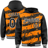 Custom Bay Orange Black-White Splash 3D Pattern Design Bomber Full-Snap Varsity Letterman Hoodie Jacket