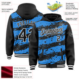 Custom Powder Blue Black-White Splash 3D Pattern Design Bomber Full-Snap Varsity Letterman Hoodie Jacket