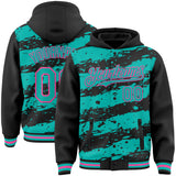 Custom Black Aqua-Pink Splash 3D Pattern Design Bomber Full-Snap Varsity Letterman Hoodie Jacket