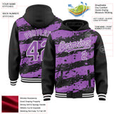 Custom Black Medium Purple-White Splash 3D Pattern Design Bomber Full-Snap Varsity Letterman Hoodie Jacket