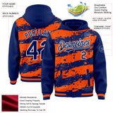 Custom Orange Royal-White Splash 3D Pattern Design Bomber Full-Snap Varsity Letterman Hoodie Jacket