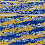 Custom Old Gold Royal-White Splash 3D Pattern Design Bomber Full-Snap Varsity Letterman Hoodie Jacket