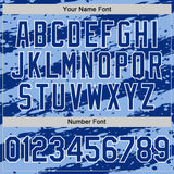 Custom Light Blue Royal-White Splash 3D Pattern Design Bomber Full-Snap Varsity Letterman Hoodie Jacket