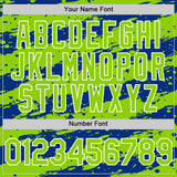 Custom Royal Neon Green-White Splash 3D Pattern Design Bomber Full-Snap Varsity Letterman Hoodie Jacket