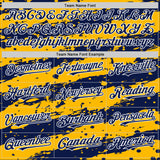 Custom Gold Navy-White Splash 3D Pattern Design Bomber Full-Snap Varsity Letterman Hoodie Jacket