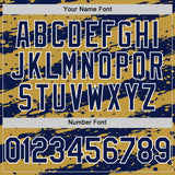 Custom Old Gold Navy-White Splash 3D Pattern Design Bomber Full-Snap Varsity Letterman Hoodie Jacket