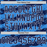 Custom Powder Blue Navy-White Splash 3D Pattern Design Bomber Full-Snap Varsity Letterman Hoodie Jacket