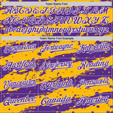 Custom Gold Purple-White Splash 3D Pattern Design Bomber Full-Snap Varsity Letterman Hoodie Jacket