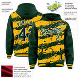 Custom Gold Green-White Splash 3D Pattern Design Bomber Full-Snap Varsity Letterman Hoodie Jacket