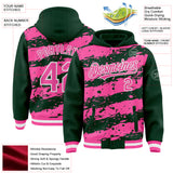 Custom Green Pink-White Splash 3D Pattern Design Bomber Full-Snap Varsity Letterman Hoodie Jacket