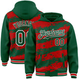 Custom Red Kelly Green-White Splash 3D Pattern Design Bomber Full-Snap Varsity Letterman Hoodie Jacket