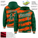 Custom Orange Kelly Green-White Splash 3D Pattern Design Bomber Full-Snap Varsity Letterman Hoodie Jacket