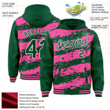 Custom Pink Kelly Green-White Splash 3D Pattern Design Bomber Full-Snap Varsity Letterman Hoodie Jacket