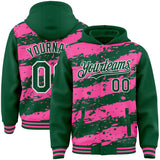 Custom Pink Kelly Green-White Splash 3D Pattern Design Bomber Full-Snap Varsity Letterman Hoodie Jacket