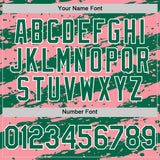 Custom Medium Pink Kelly Green-White Splash 3D Pattern Design Bomber Full-Snap Varsity Letterman Hoodie Jacket