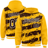 Custom Gold Brown-White Splash 3D Pattern Design Bomber Full-Snap Varsity Letterman Hoodie Jacket