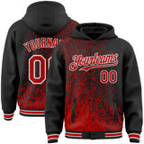 Custom Black Red-White Abstract Fragment Art 3D Pattern Design Bomber Full-Snap Varsity Letterman Hoodie Jacket