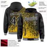 Custom Yellow Black-White Abstract Fragment Art 3D Pattern Design Bomber Full-Snap Varsity Letterman Hoodie Jacket