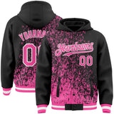 Custom Black Pink-White Abstract Fragment Art 3D Pattern Design Bomber Full-Snap Varsity Letterman Hoodie Jacket