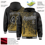 Custom Old Gold Black-White Abstract Fragment Art 3D Pattern Design Bomber Full-Snap Varsity Letterman Hoodie Jacket