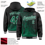 Custom Black Kelly Green-White Abstract Fragment Art 3D Pattern Design Bomber Full-Snap Varsity Letterman Hoodie Jacket