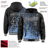 Custom Light Blue Black-White Abstract Fragment Art 3D Pattern Design Bomber Full-Snap Varsity Letterman Hoodie Jacket