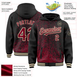 Custom Black Crimson-Cream Abstract Fragment Art 3D Pattern Design Bomber Full-Snap Varsity Letterman Hoodie Jacket