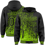 Custom Black Black-Neon Green Abstract Fragment Art 3D Pattern Design Bomber Full-Snap Varsity Letterman Hoodie Jacket