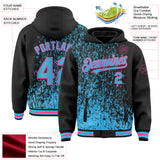 Custom Black Sky Blue-Pink Abstract Fragment Art 3D Pattern Design Bomber Full-Snap Varsity Letterman Hoodie Jacket