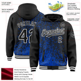 Custom Thunder Blue Black-White Abstract Fragment Art 3D Pattern Design Bomber Full-Snap Varsity Letterman Hoodie Jacket