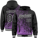 Custom Medium Purple Black-White Abstract Fragment Art 3D Pattern Design Bomber Full-Snap Varsity Letterman Hoodie Jacket